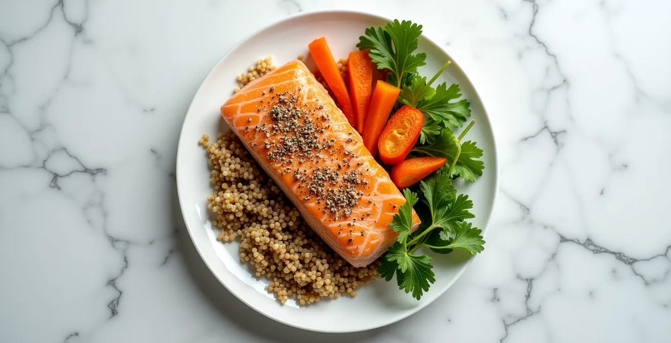 Assiette équilibrée avec produits locaux canadiens selon le Guide alimentaire